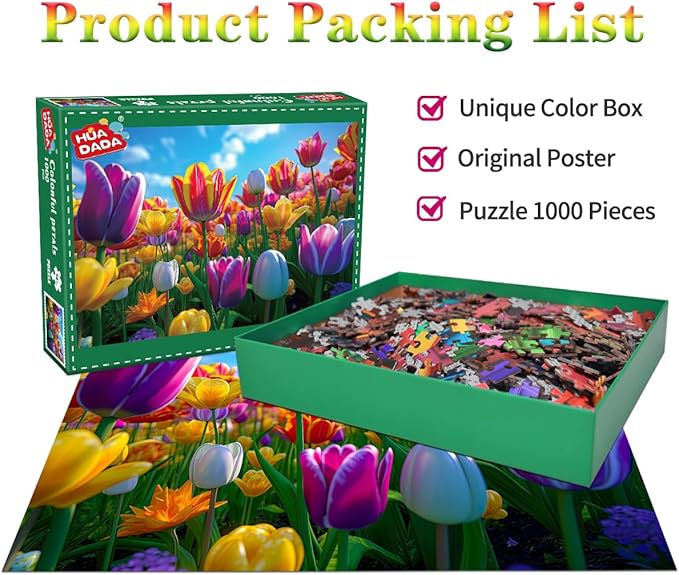 HUADADA Jigsaw Puzzles for Adults 1000 Piece Jigsaw Puzzles for Adults Challenging Game Puzzles with Letters on Back（Flower）
