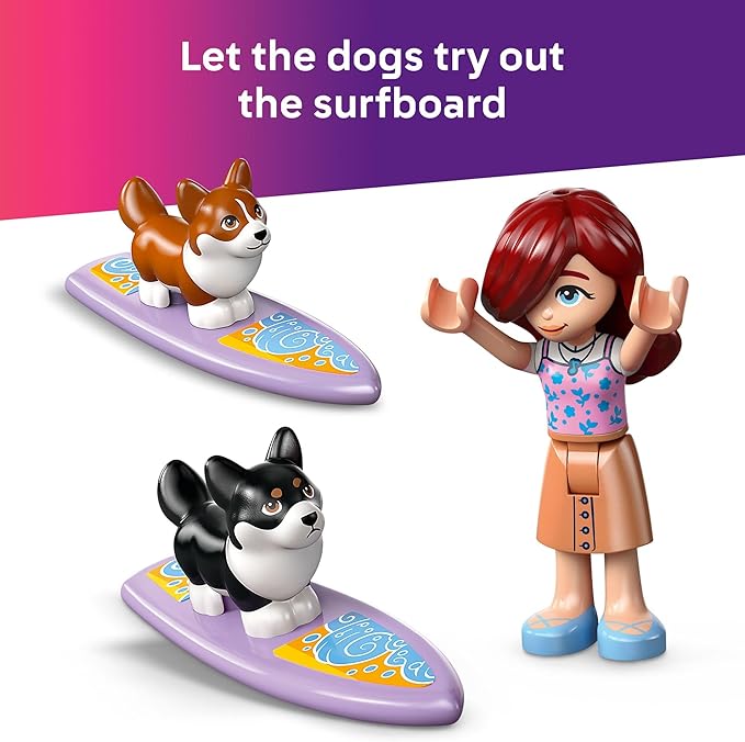 LEGO Friends Surfing Dogs and Scooter Adventure - Building Toy Pretend Play Set for Girls and Boys, Ages 6+ - Birthday Gift for Kids - with 2 Minidolls and 2 Corgi Toy Dogs - 42641