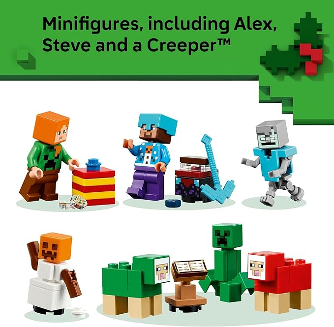 LEGO Minecraft Advent Calendar 2025 Building Toy - Kids Holiday Countdown Set for Boys & Girls, Ages 7+ - 24 Buildable Surprises & 8 Minifigures for Gamers - Collectible Gift for Christmas - 21280