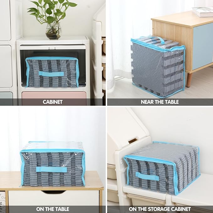 Coolcandy EVA Foam Play Mat, 16 Tiles Colorful Baby Play Mat, Square Kids Playmat with Solid Colored, 0.4" Thickened Interlocking Foam Floor Tiles, Puzzle Play Mat for Baby Lying, Playing (Gray Blue)