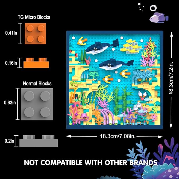 Micro Brick Ocean World Building Set, 3D Wall Art Home Office Decoration or Table Display, Creative Building Craft Set, Ideas Gift Building Toy for Adults,Teens Ages 8+ Kids