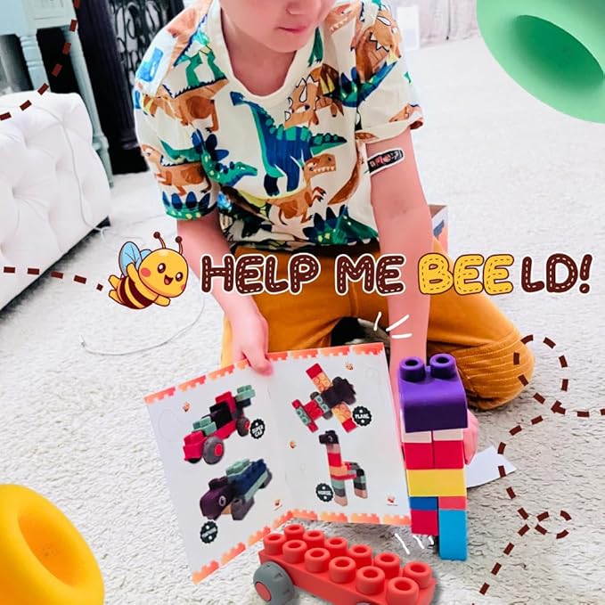 Big Soft Toddler Blocks 1-3, 40-Pieces with Baseboard for Building Stacking Playing and Booklet - Great Gift, Toys for Ages 2+, 2-3, 3-5 and 4-8 Boys, Girls