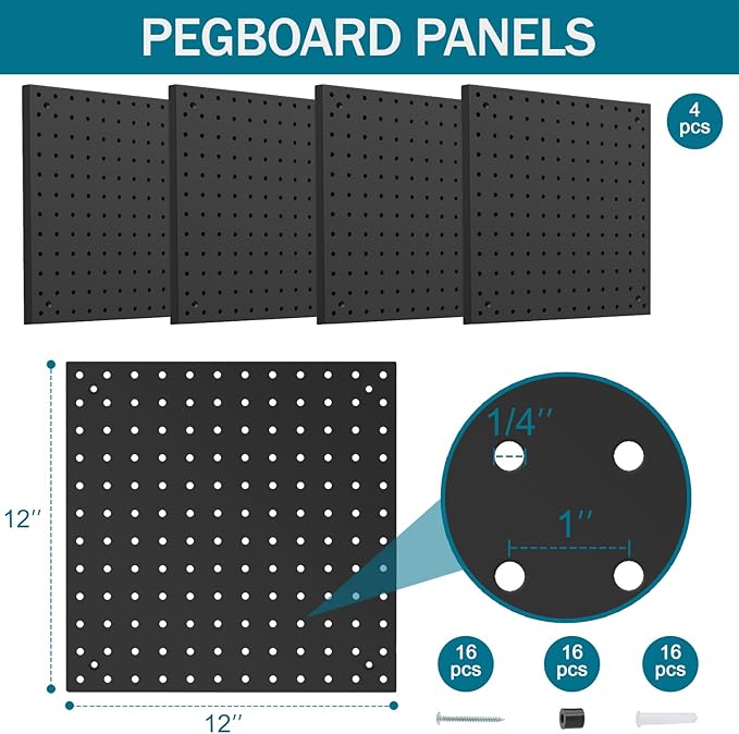 Peg Board Kit, Includes Pegboard and Accessories,with Hooks and Bins,Peg Board Wall Organizer for Office,Ornaments Display,Crafts Organization (66, Black)