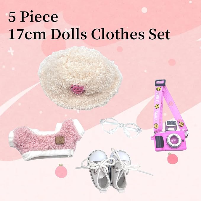 17cm Doll Clothes, Outfits 5 Set for Dolls , Exquisite Accessories for Doll, Cute Clothes for Dolls Dress up Unique Style (Pink 5pc)