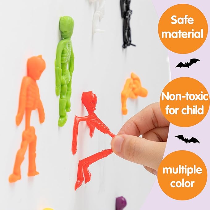 JOYIN 72 PCS Halloween Stretchy Skeletons, Halloween Stress Relief Toys Assorted 9 Colors Stretchy Skull Toys for Halloween Trick or Treat Party Favor, Halloween Goody Bag Fillers