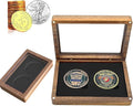 Challenge Coin Display Case Single Coin Display Box Two 1.81" Coin Holder Walnut Wood Coin Box Silver Dollar Coins Storage Box, Coins for Collectors with DIY Adjustable Gasket