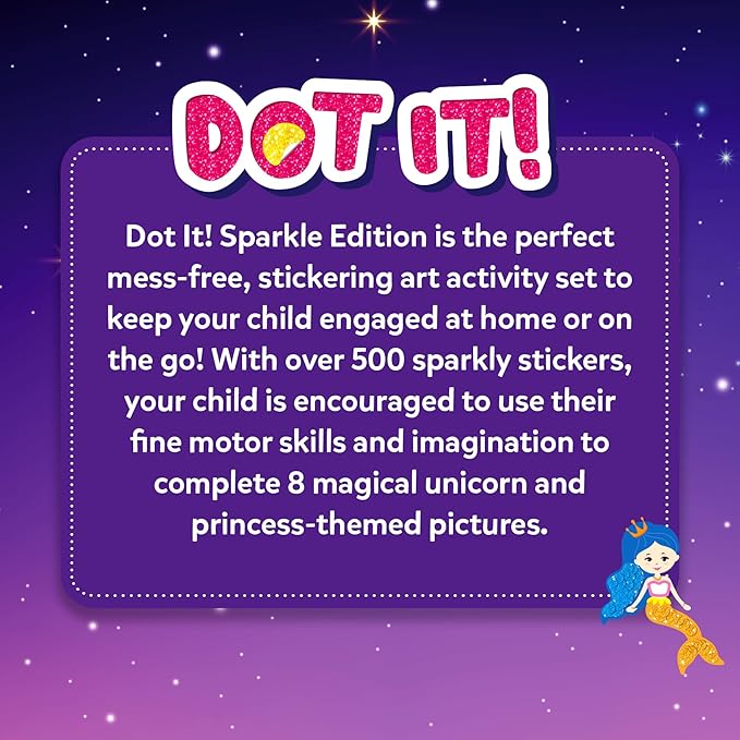 Skillmatics Dot It Art - Unicorns & Princesses, 500+ Sparkly Stickers, Mess-Free Fun for Kids, Stocking Stuffers, DIY Scrapbooking Craft Kits, Travel Toys, Christmas Gifts for Ages 3, 4, 5, 6, 7