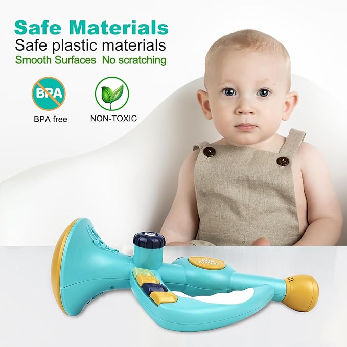 Musical Instruments Toys for Kids, Toddlers Little Trumpet and Baby Educational Toy for Girls & Boys Ages 1-3 (Blue)