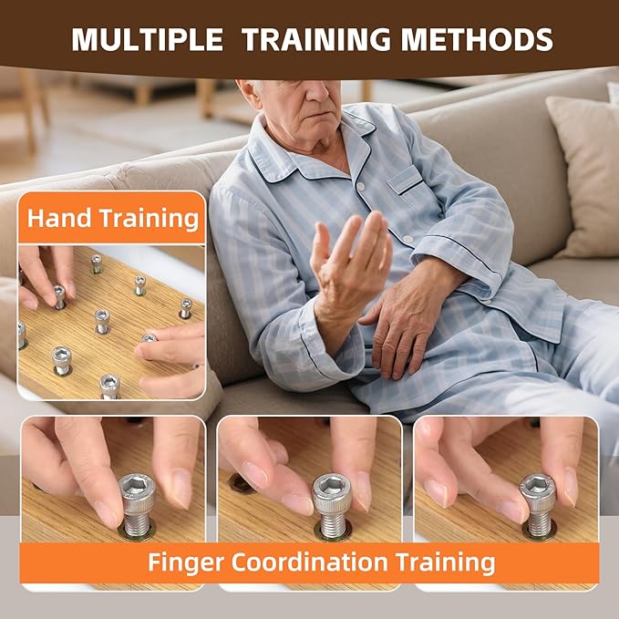 Beech Wood Occupational Therapy Wooden Pegboard with 15 Holes & 3-Size Bolts - Stroke Therapy Tools Equipment for Adults Fine Motor Skills, Hand Therapy Peg Board for Finger Dexterity Toys Exercises
