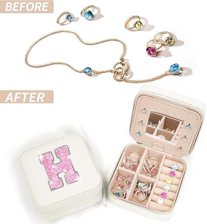 Monogrammed Gifts for Women - Jewelry Case for Women Trendy Jewelry Box Fashion Cute Jewelry Organizers and Storage Aesthetic,Travel Essentials Birthday Gifts for Girls Women | Cream,H