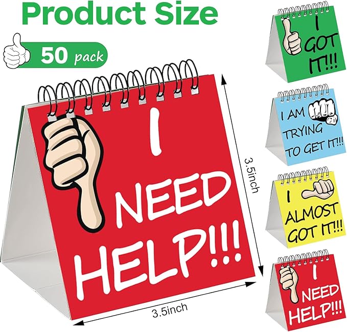 50 Pcs I Need Help Mini Flip Chart Classroom Management Tools Self Assessment Cards Classroom Students Behavior School Educational and Learning Activities Supplies for Kids Teachers