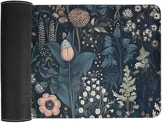 Dark Flower, Floral Plants Mouse Pad, Aesthetic Wildflowers Desk Pad, Gaming Mouse Pad, Non-Slip Rubber Base, Stitched Edges，23.6x11.8 inch Computer Mouse Mat Keyboard for Home Office