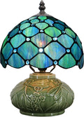 Small Tiffany Lamp Mushroom Table Lamp, Mini Stained Glass Desk Light Memory Sympathy Ceramic lamp 8X11 Inch (Sea Blue Pearl Style)