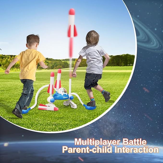 Rocket Launcher for Kids, Rocketship Toys, 6 Foam Rockets and 2 Launch Pads, Soars Up to 100 Feet, Fun Outdoor Toy Outside Game, Birthday Gifts for Boys Girls Ages 3 4 5 6 7 8 9 10 Years Old