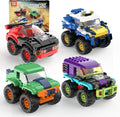 4 Pack Monster Truck Micro Brick Building Blocks Set, Pull Back Car Toy Vehicles Set, Birthday Party Favor or Gift for Teens Ages 8+ Kids