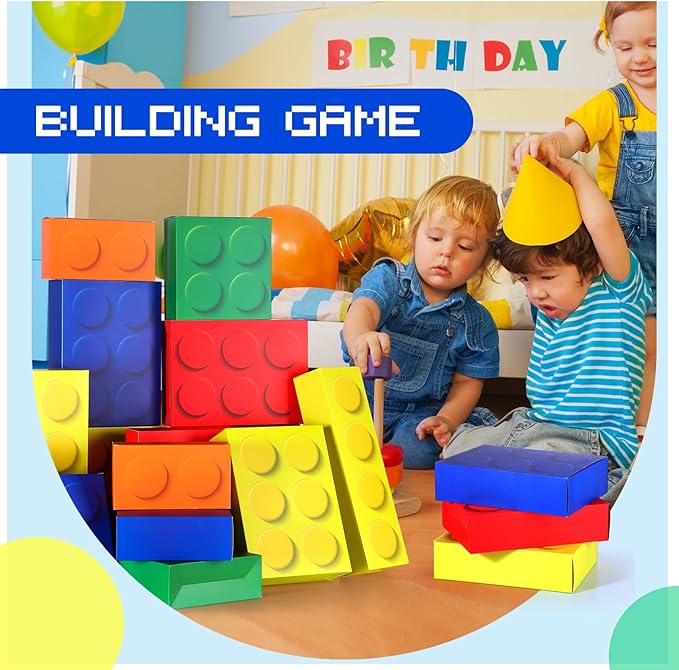 Zhanmai 7 Pcs Paper Building Blocks Boxes in 4 Size Mystery Party Stacking Props Brick Treat Gift Case for Birthday Game Favors Decorations Boys Girls