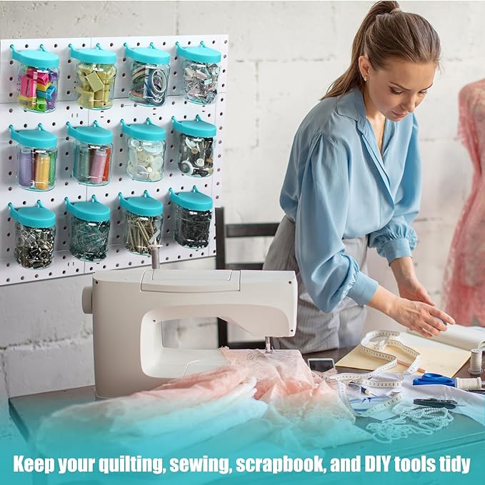 Unittype 20 Set Pegboard Organizer Accessories Peg Boards Jars with Lids Plastic Pegboards Bins Storage Containers Clear Peg Board Wall Organizer for Garage Sewing Office Home Supplies(Turquoise)