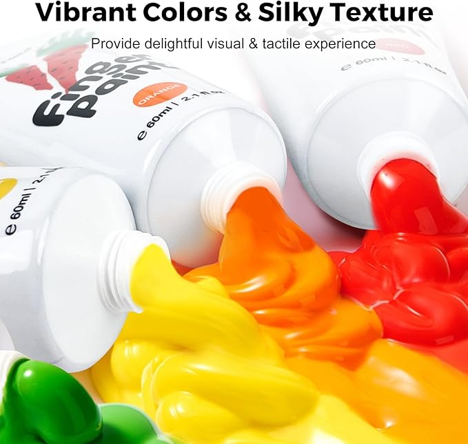 Jar Melo Washable Finger Paints for Toddlers, 12 Colors Large Capacity (2.1fl oz), Non Toxic Baby Paint for Hand and Feet, Safe Art Supplies, Preschool Learning Gifts for Kids Age 2+