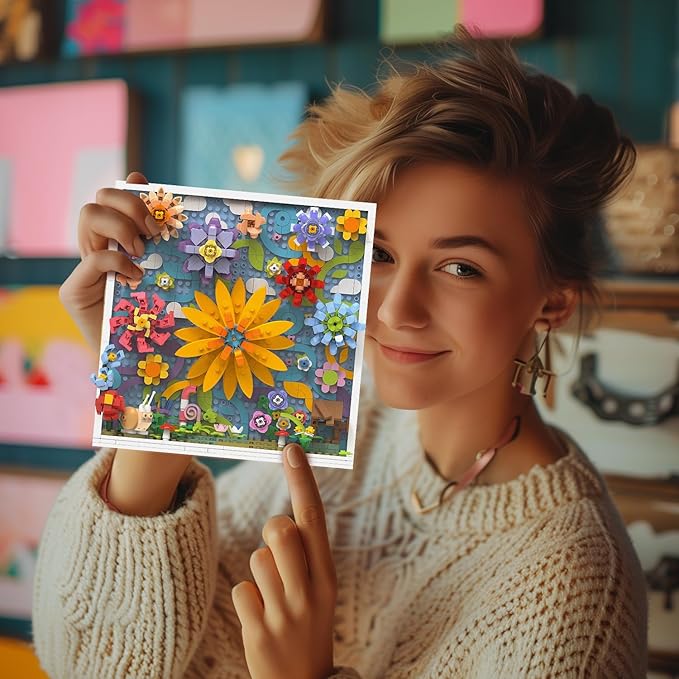 Micro Brick Flower World Building Set, 3D Floral Wall Art Home Office Decoration or Table Display, Creative Building Craft Set, Ideas Gift Building Toy for Adults,Teens Ages 8+ Kids
