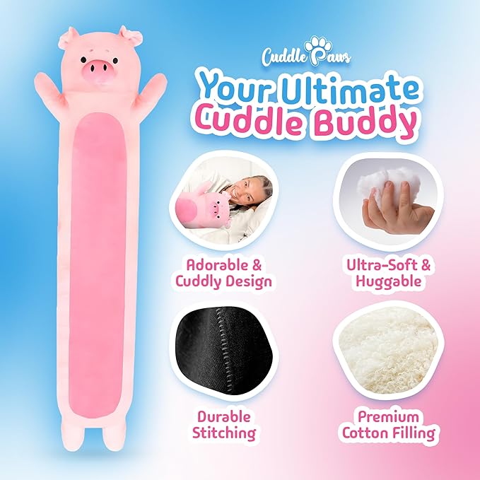 Big Pig Plush Body Pillow for Kids | Long Stuffed Animal Cuddle Pillow | Soft Hugging Toy | Plushie Gift for Girls & Boys | Long Plush Body Pillow for Sleep & Comfort | Medium, 35 Inches
