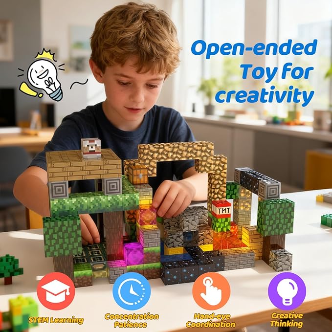 Magnetic Building Blocks for Kids Ages 3-12+, 180PCS STEM Educational Magnet Toys, Magnetic Tiles Build Cubes Game, Ideal Gift for Toddlers Boys Christmas Birthday Girls