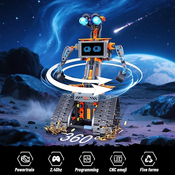 Robot Toys with LED Eyes & 18 Expression Building Toy, 5-in-1 App & Remote Control Rechargeable Robotics Set for Kids, RC Programmable Projects Educational Gift for Boys Girls 8-14 Year Old Teens