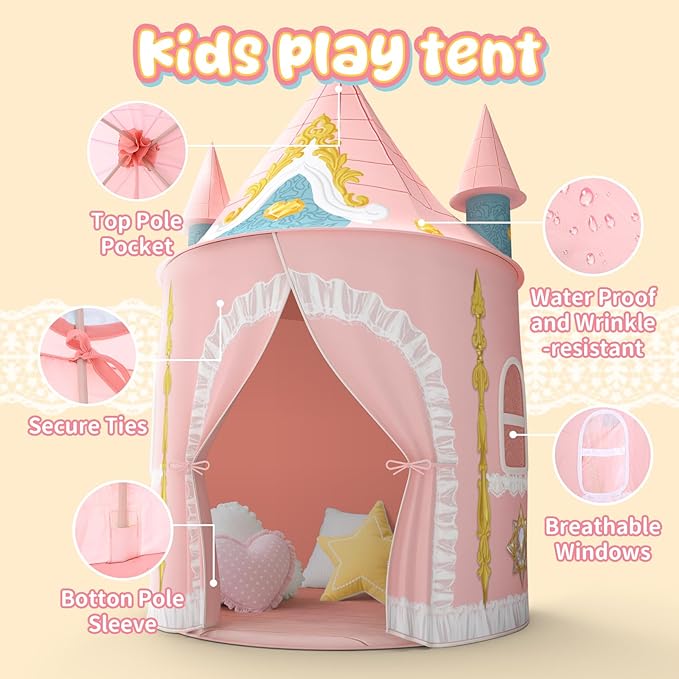 Skirfy Kids Play Tent for Girls Toddler Indoor Princess Tents for Kids Ages 4-8 Large Outdoor Playhouse Castle for Girl Boys 3-5 4-6 Birthday Thanksgiving