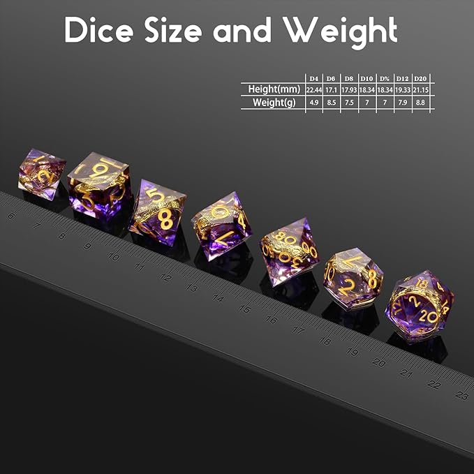 Magic Lord Ring D&D Dice Set DNDND Sharp Edge DND Dice Purple Swirl with Golden Ring Inside with Gift Metal Case for Dungeons & Dragons D&D Tabletop Game (Purple)