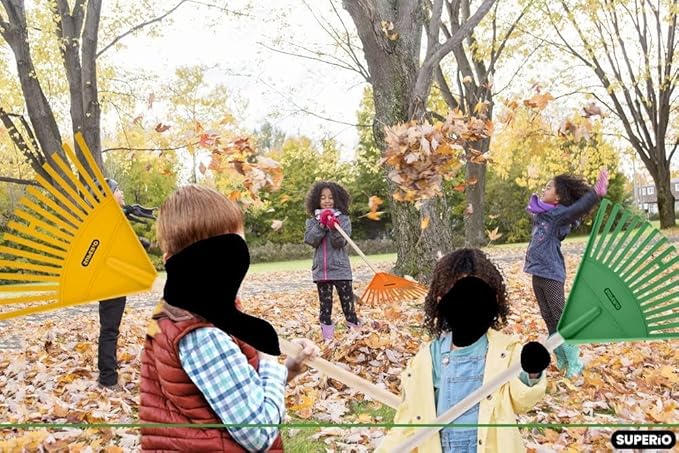 Leaf Rake, Grey Kid Size Leaf Collector, Bulk Pack Gardening Rake, 24-Pack Plastic Rakes with Wood Handle, by Superio