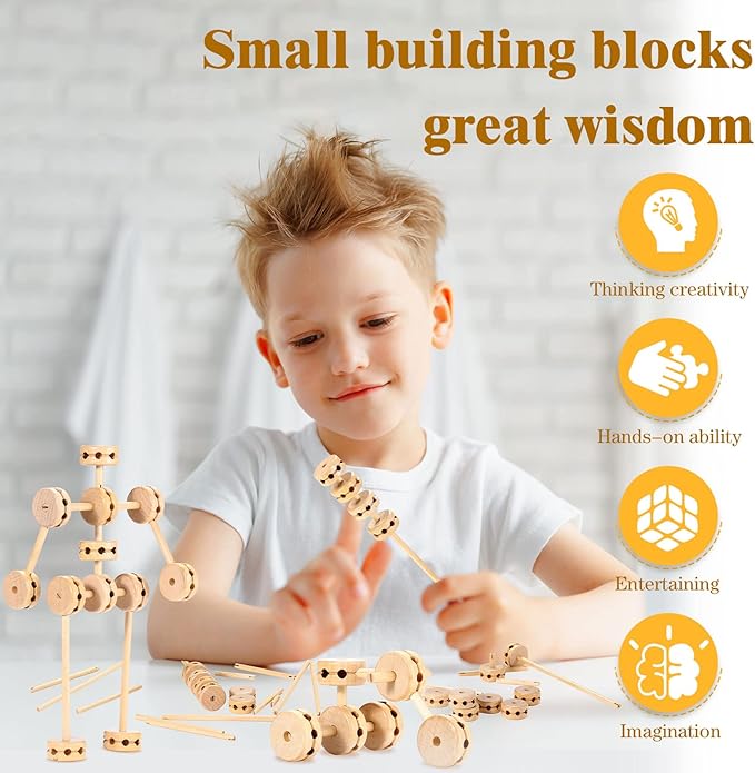 Zhanmai 2 Sets 120 Pieces Wooden Building Blocks Toys Kids Wooden Toys Educational Natural Wood Toys Learning Wooden Blocks Different Sized Toy Building Sets