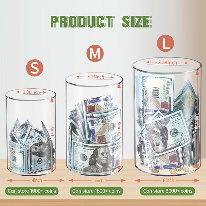 Clear Piggy Bank for Adults/Kids, Acrylic Unopenable Money Box for Cash Coin Saving, Must Break to Open, Money Saving Jar for Adults Boys Girls, Size 6" H x 4" Diameter