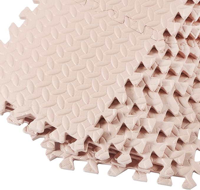 Shihanee Foam Floor Baby Tiles Foam Floor Mats Play Mats Bulk with Borders Interlocking for Kids Baby Playroom Nursery Gym (Beige,64ft)