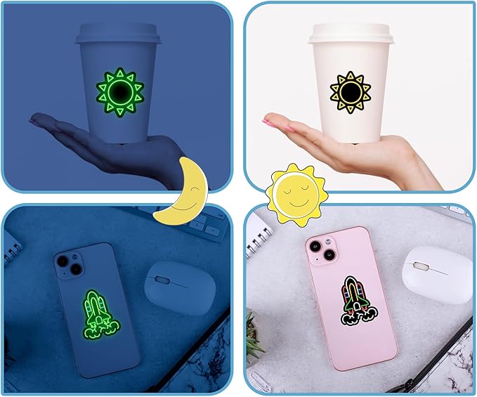 52 PCS Glow in The Dark Neon Space Stickers for Kids, Waterproof Water Bottle Stickers for Kids Astronaut Planet Vinyl Laptop Decals for Teens Girls Boys