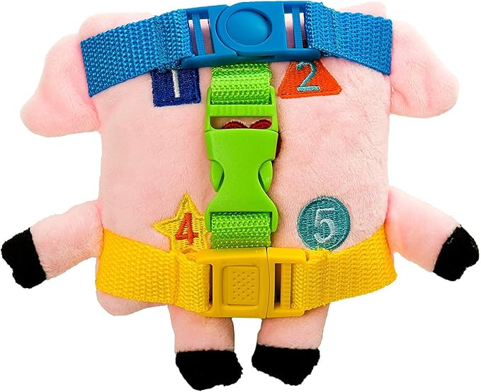 Buckle Toys - Boink Pig - Learning Activity - Develop Fine Motor Skills and Problem Solving - Sensory Toddler Travel Toy