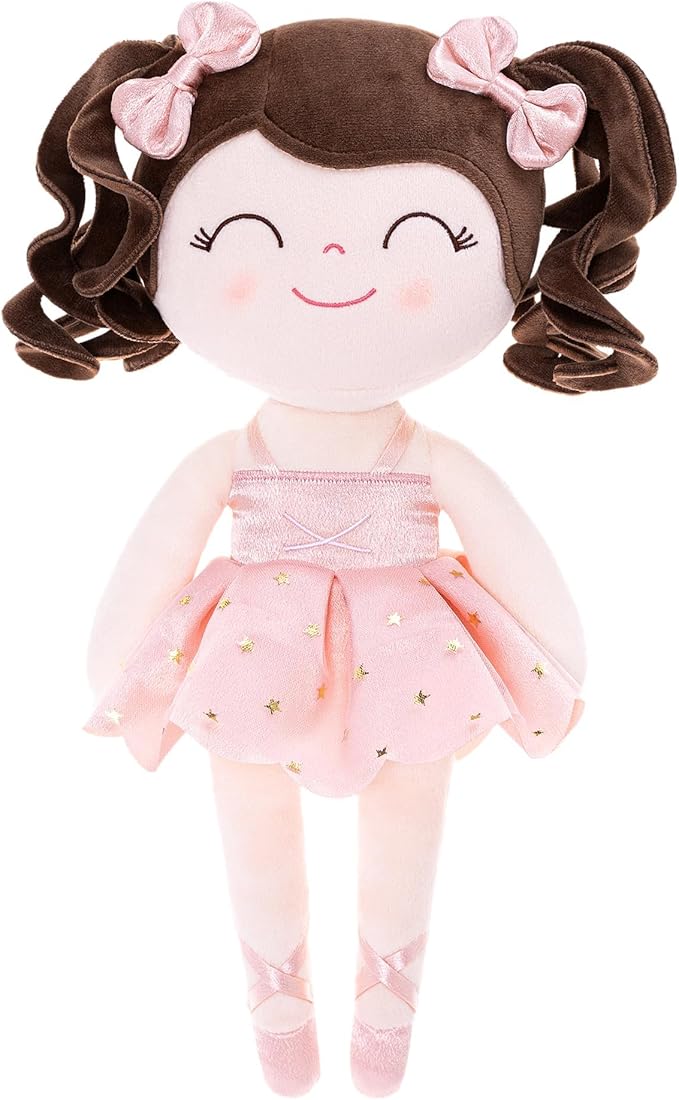 Gloveleya Baby Dolls Soft Snuggly Curly Hair Ballerina Doll First Baby Girl Gifts Plush Ballet Doll with Lace Mesh Dress Pink 14inches Ballerina Series