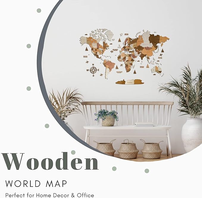 Wooden World Map 3D Art Large Wall Decor - Size (M & L & XL) Any Occasion Gift Idea - Wall Art For Home & Kitchen or Office (CALIFORNIA, 63,00" x 33,46")