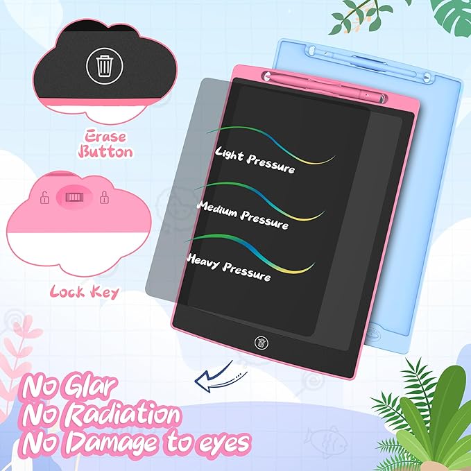 LCD Writing Tablet for Kids 12.5 Inch, Doodle Pad, Colorful Writing Board, LCD Drawing Board Erasable,Toys for Kids, Birthday Day Gifts for 3 4 5 6 7 8 Year Old Girls Boys, Blue (Black+Pink)