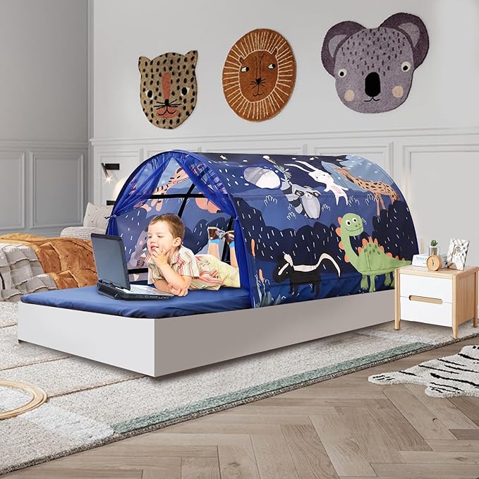 Kids Bed Tent Twin Beds -Zoos Wonder Play Tents Boys Girls Ventilated Indoor Play Tent Children Promotes Independent Play, Stimulates Imagination Set-Up Playhouse (Zoos)