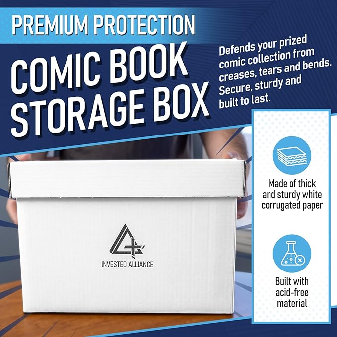 Bundle Set - Premium Short Comic Book Storage Box (3 Pack - White). Thick Cardboard Comic Book Box/Cabinet. Comics Books Bin for 150-175 Collectibles & Black Comics Books Dividers (25 Pack)