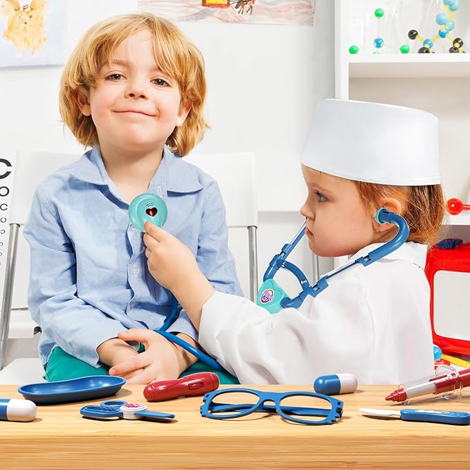 Doctor Kit for Kids, Pretend Doctor Playset for Toddlers with Cart, Costume and Stethoscope, Role Play Medical Toy for Girls Boys Toddlers 3-8 Birthday Gifts