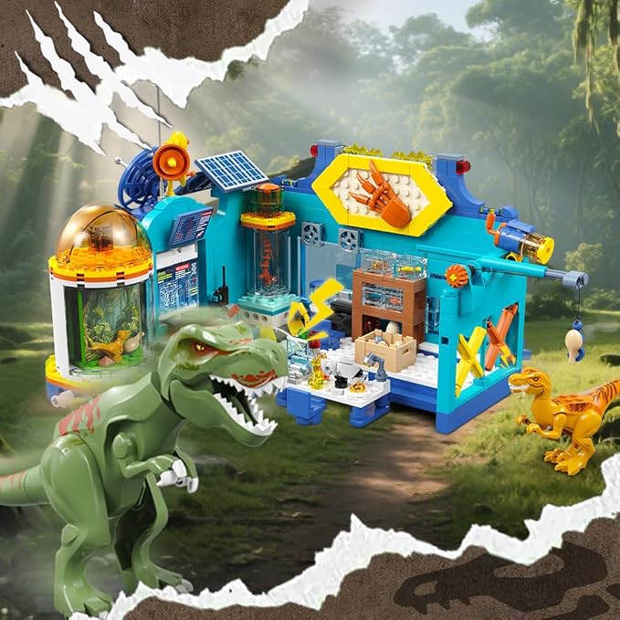 HOGOKIDS 2-in-1 Dinosaur Research Institute Building Set with Light - 837PCS Dino World Building Blocks Toys with 2 Dinosaur Figures, Dinosaur Playset Birthday Xmas Gifts for Boys Girls Age 8-14 Years