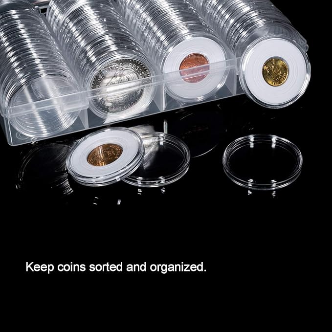 FRIMOONY 2 Pack 41mm Coin Capsules, with Foam Gasket and Plastic Storage Box, for Coin Collection