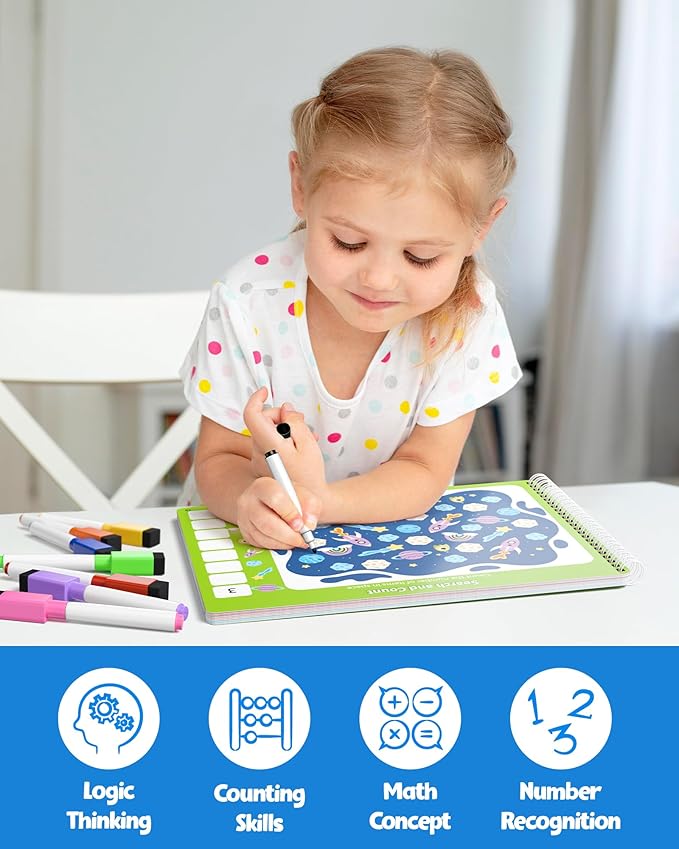 Coogam Math Learning Game for Kids Age 3-8, Number Tracing Handwriting Practice Workbook, Math Addition and Subtraction, Montessori Educational Preschool Learning Activities Gift Toy