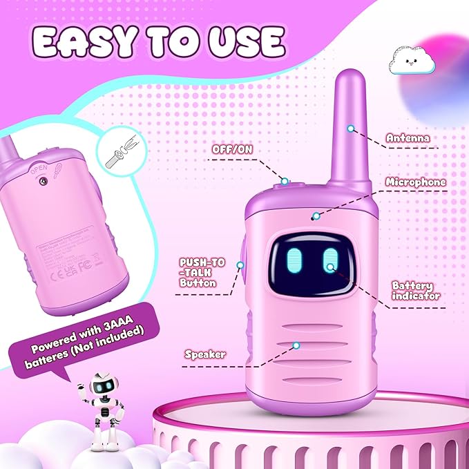 Kids Walkie Talkies Toys for Girls: Toys Walkie Talkies for Kids 2 Pack Christmas Birthday Gifts Stocking Stuffers for 3 4 5-7 Year Old Girls Grandkids Toy Age 4-5 6-8 Years Old Camping Purple