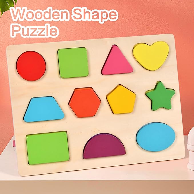 Shape Puzzle Wooden Puzzle for Toddlers 3 4 5 Year Old Puzzles Learning Toys, Shape Block Floor Puzzles Toy Kids Ages, Preschool Educational Board Game for Boys and Girls Gifts Toddler