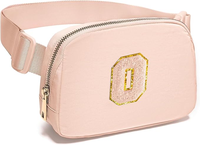 Gitus Gifts for 8 9 10 11 12 Year Old Girls Belt Bag Fanny Pack Crossbody Bags with Initial Letter Patch Cute Stuff Birthday Gifts for Teen Girls Women Personalized Trend Stuff (Coral Pink-O)
