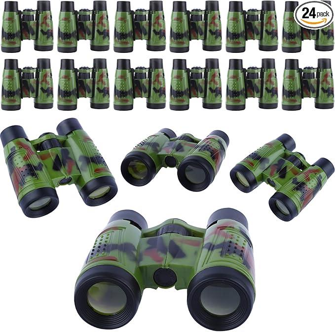 ASONA 24PCS Camouflage Color Binoculars for Kids with Neck String, Binoculars Nature Exploration Toys Safari Jungle Animal Theme Party Favors Gifts for Bird Watching Camping Hunting Hiking Supplies