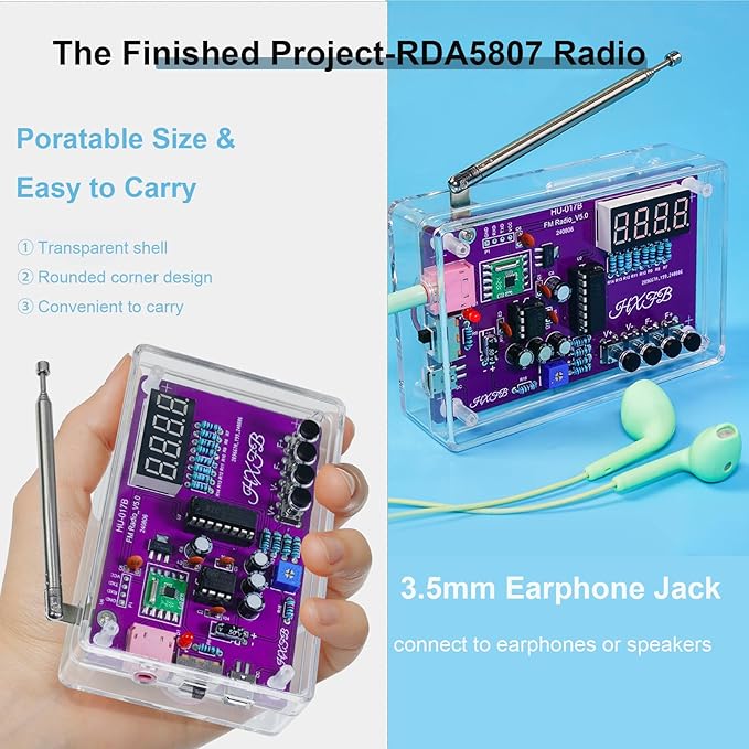 Upgraded RDA5807 Radio Soldering Kit, Solder Project Kit, Portable Radio DIY Electronic Kits, Practice Soldering Kit for Learning and Teaching Solder and Electronic