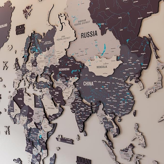 Colorfull Worlds 3D Wooden World Map Wall Art - Premium Multicolored World Travel Art for Wall Decor | Perfect for Home, Office & Kitchen - Ideal Housewarming Gift & Travel Tracker (Large, Nimbus)