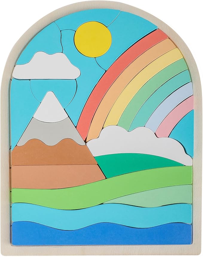 Jigsaw for Baby Boys, Wooden Puzzles for Toddlers 3-5, Boys Girls Birthday Gift for Kids Ages 4-6, Toddler Puzzles Montessori Toys for 3 Year Old, Great Gifts for 3+ Year Olds (Rainbow)